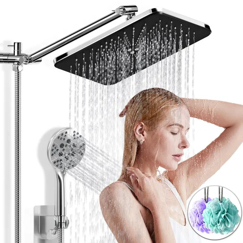 Amobro 12"Shower Head High Pressure Rainfall/Handheld Shower Combo Anti-leak Shower Head with Holder, Height/Angle Adjustable, Chrome, Matte Silver Amobro   Amobro