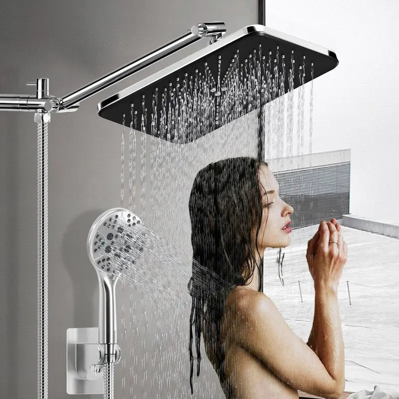 Amobro 12"Shower Head High Pressure Rainfall/Handheld Shower Combo Anti-leak Shower Head with Holder, Height/Angle Adjustable, Chrome, Matte Silver Amobro   Amobro